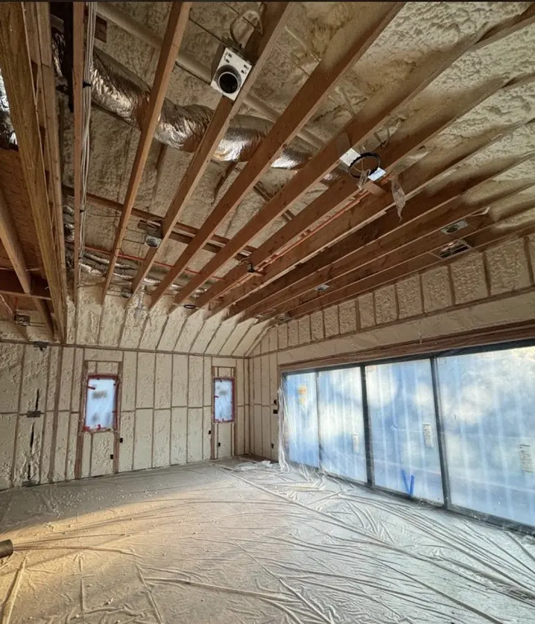 Interior walls and ceiling insulated with spray foam during new construction in Radcliff
